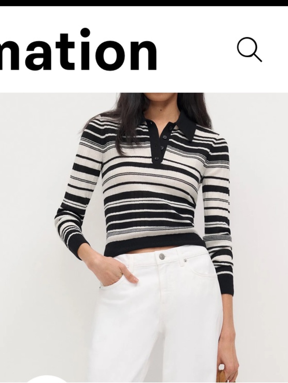 Reformation Black and White Striped Long Sleeve Polo Top-NWT